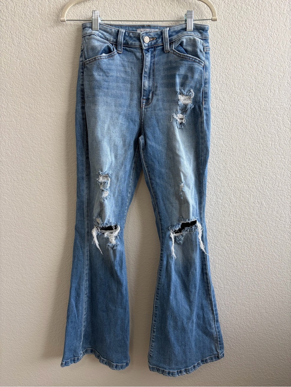 Light Blue Distressed Flare Jeans - Women's Flared Denim